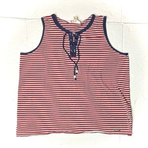 Michael Kors Womens XL Tank Top Blouse Stripe Blue Red White Front Boho‎ Tie